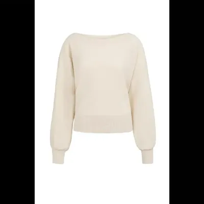 Yaya Cremefarbener Strickpullover mit U-Boot-Ausschnitt, Weicher Pullover mit Bündchen