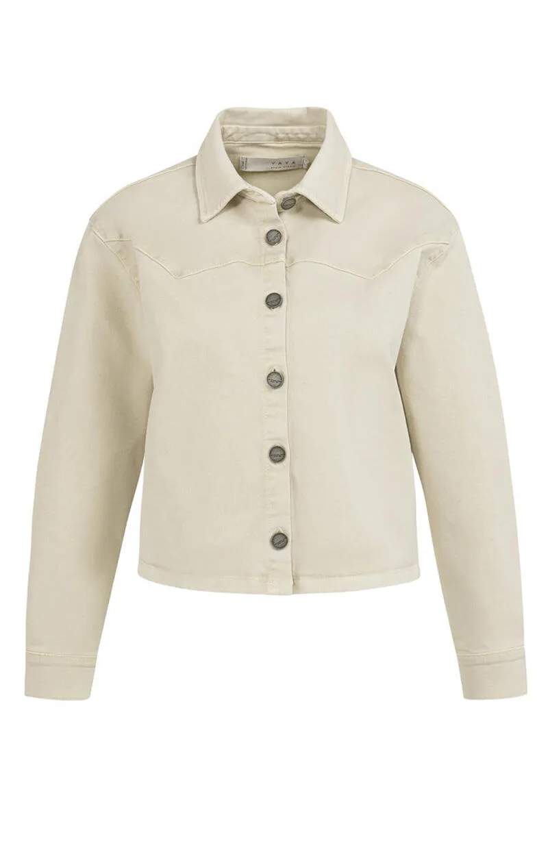 Jeansjacke mit Ziernähten beige