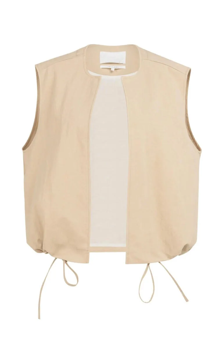 Weste Beige, leichte Sommerweste mit Bindeband