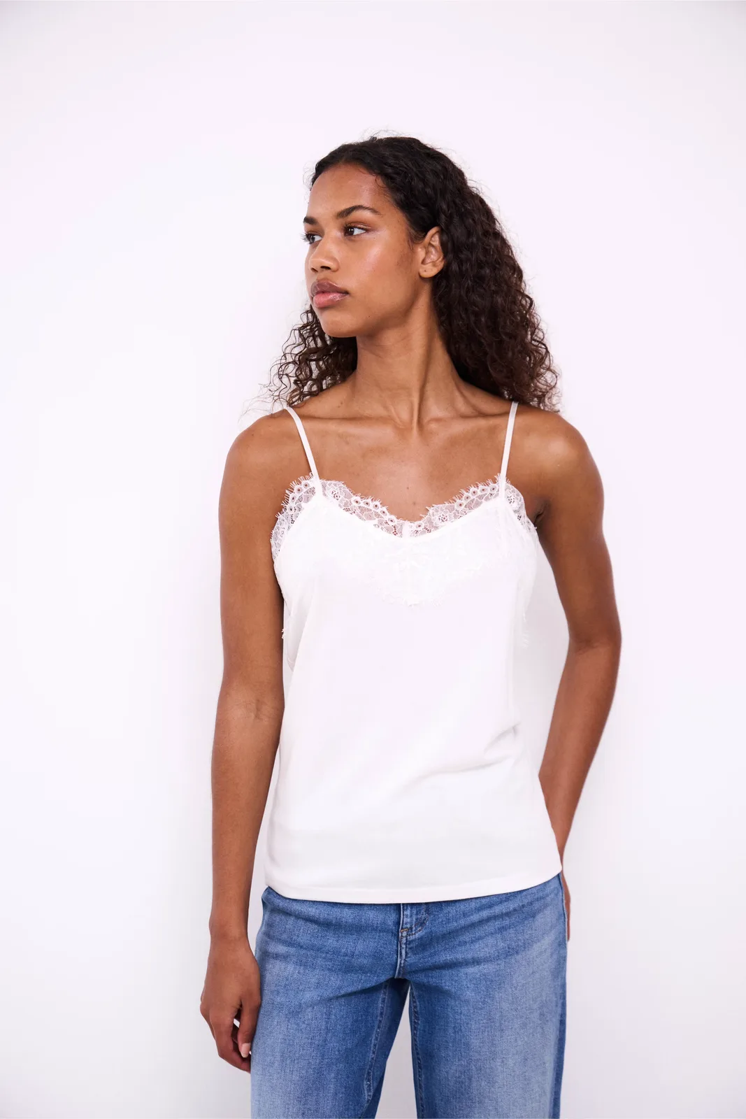 ICHI, Sleeveless Tops, female, White, Size: XS Cloud Dancer Lace Top