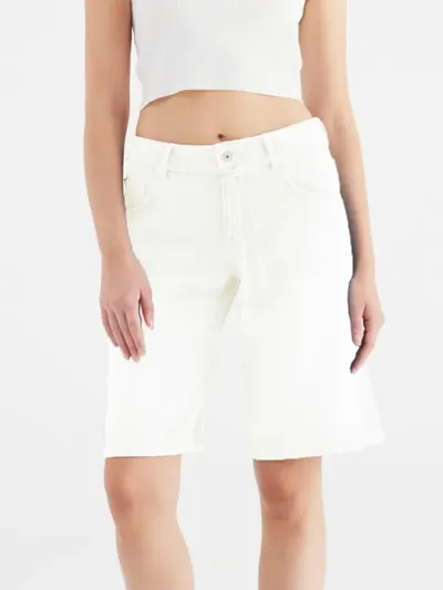 Cup of Joe Harper Mid Waist Midi Length 5 Pocket Shorts Ecru
