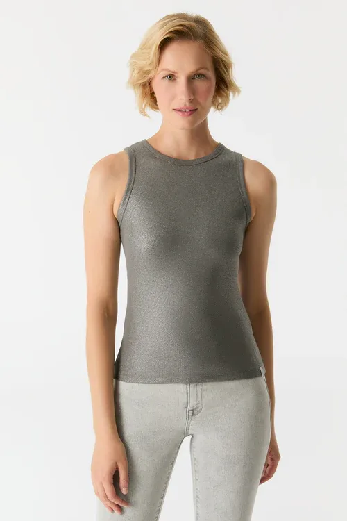 Cup of Joe Liv Halter Neck Tank Top Dark Silver