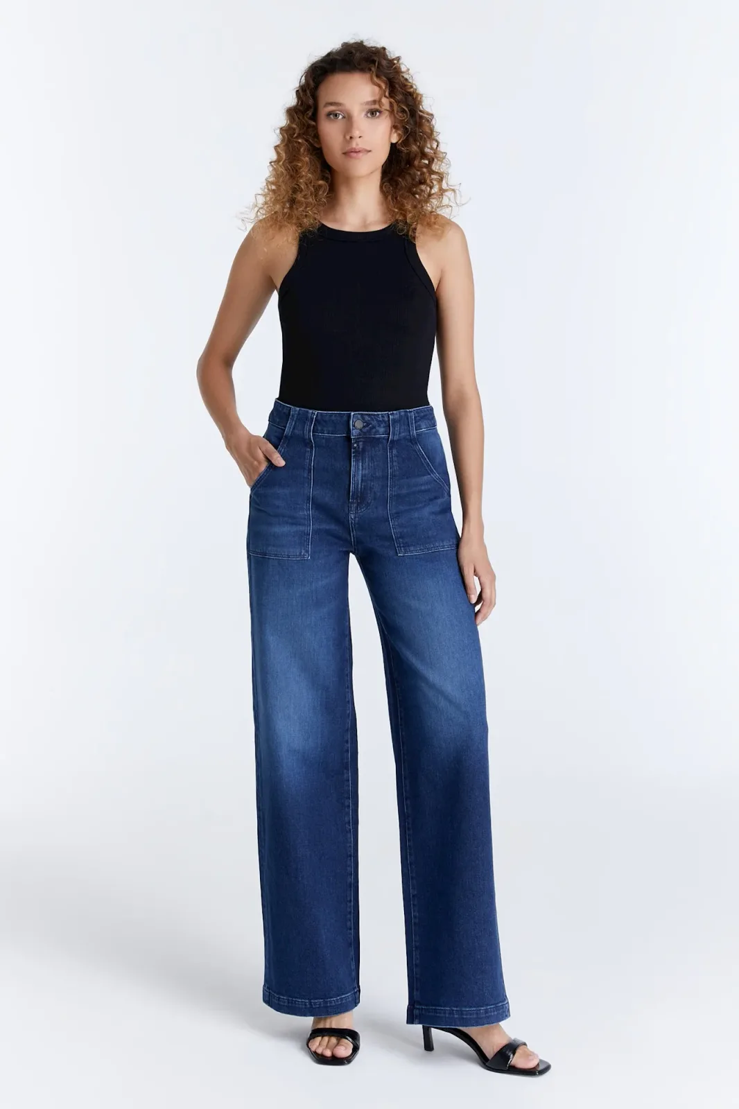 Lulu High Waist Full Length Patch Pocket Jeans Dark Blue