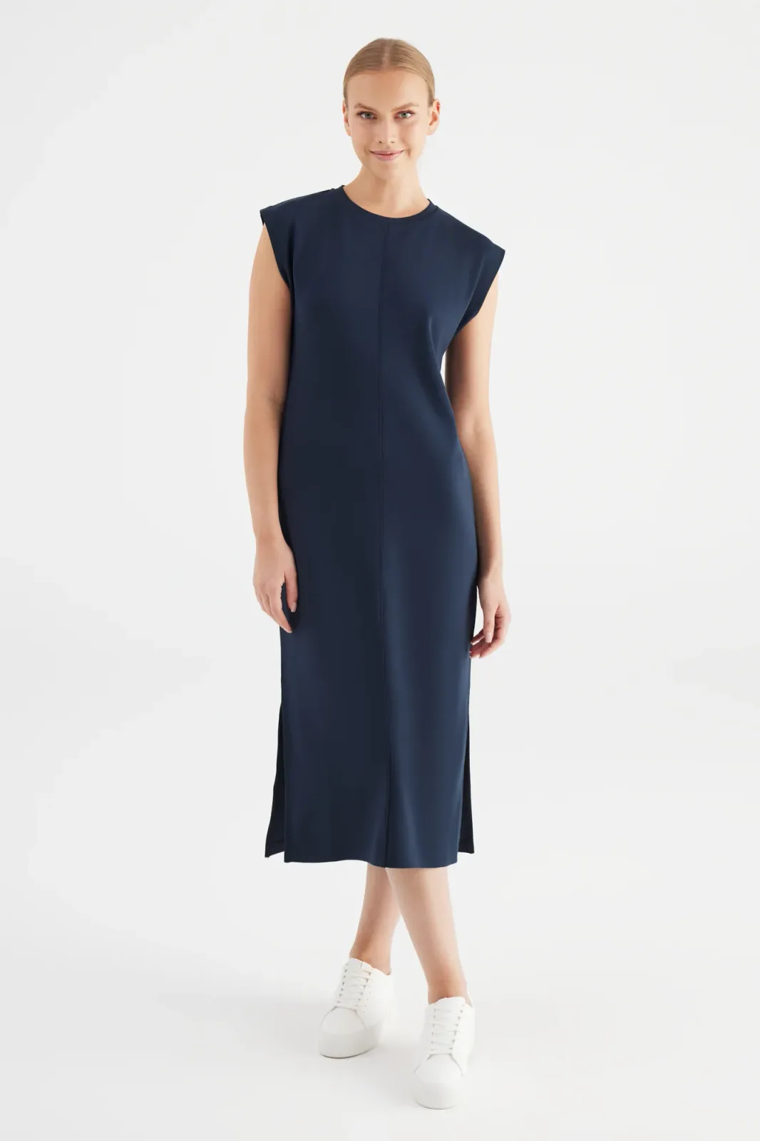 Cup of Joe Marcia Long Length Crew Neck Dress Navy