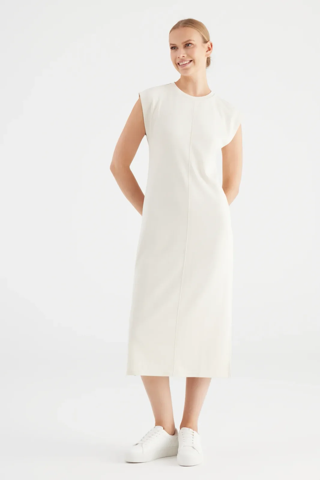 Cup of Joe Marcia Long Length Crew Neck Dress Stone