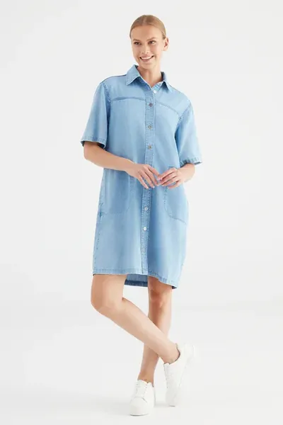 Cup of Joe Nikki Midi Length Short Sleeve Dress Light Blue
